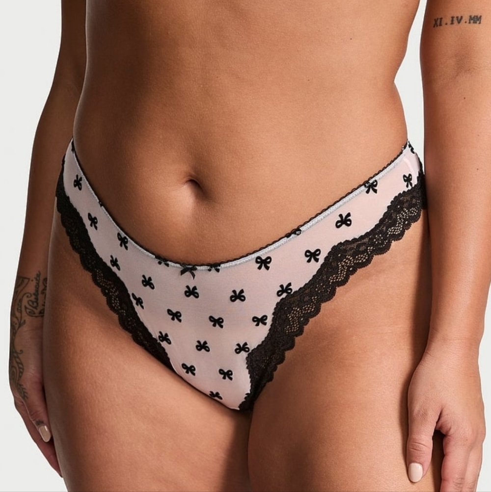 PINK Victoria's Secret Tease Mesh Lace- Trim High-Leg Thong panty - Picture 2 of 6